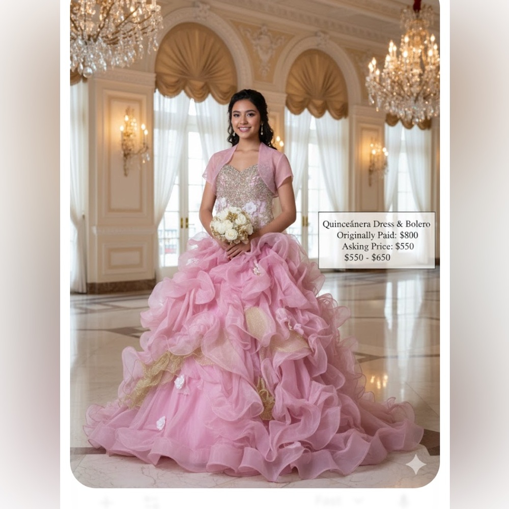 Elegant Pink Quinceañera Dress with Bolero